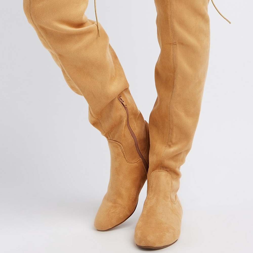 Faux Suede Tie-Back Over-The-Knee Boots